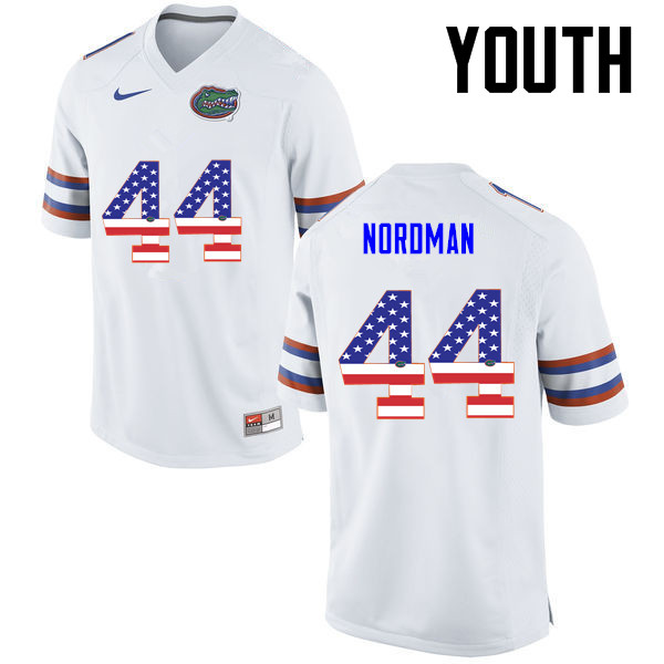 Youth Florida Gators #44 Tucker Nordman College Football USA Flag Fashion Jerseys-White - Click Image to Close